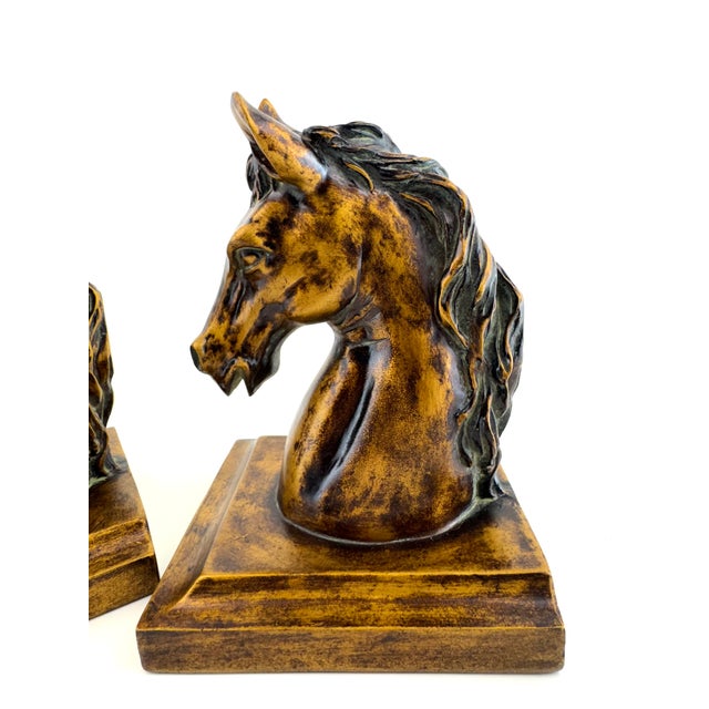 Metal 1960s Equestrian Horse Bust Bookends With Antiqued Bronze Finish, a Pair For Sale - Image 7 of 11