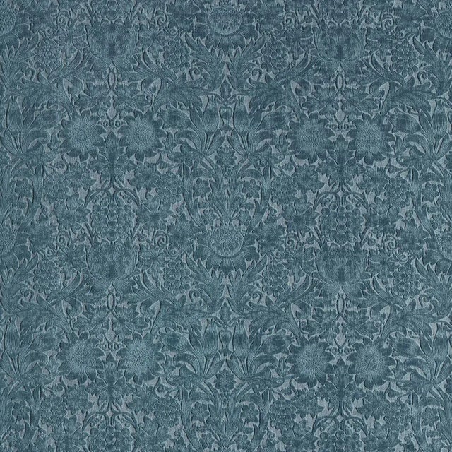 Morris & Co Sunflower Caffoy Velvet Fabric in Webbs blue - a Sample For Sale