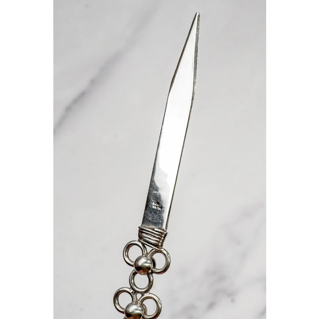 Metal Handmade Vintage Sterling Silver 925 Luxury Desk Letter Opener Sculptural Openwork Floral Handle For Sale - Image 7 of 10