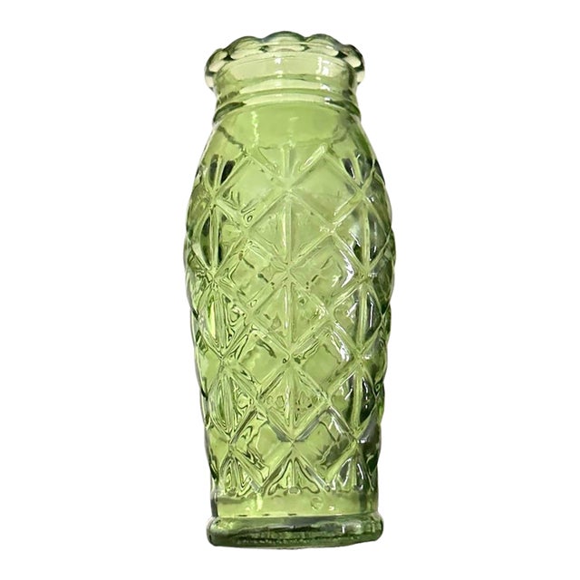 Vintage 1960s Century Small Avocado Green Pressed Glass Vase For Sale