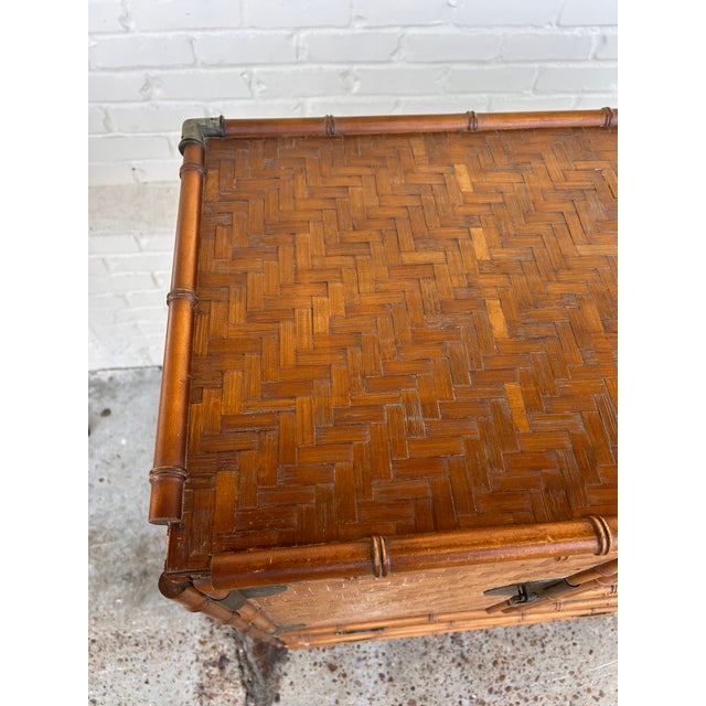 Brass Vintage 1980s Chinoiserie Faux Bamboo and Parquetry Campaign Gentleman's Dresser For Sale - Image 8 of 15