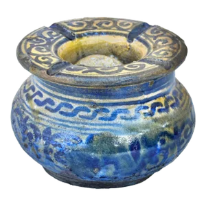 Antique Handmade Moroccan Ceramic Ashtray With Blues