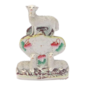 Antique Staffordshire Lamb & Clock Figurine
