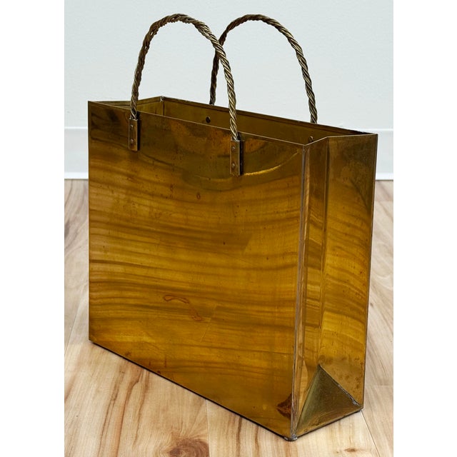 Metal Vintage Italian Brass Shopping Gift Bag Gio Ponti Attributed For Sale - Image 7 of 11