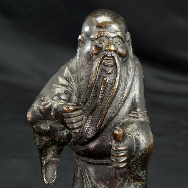 Metal Chinese Ming Bronze Fuxi Figure With Fish For Sale - Image 7 of 8