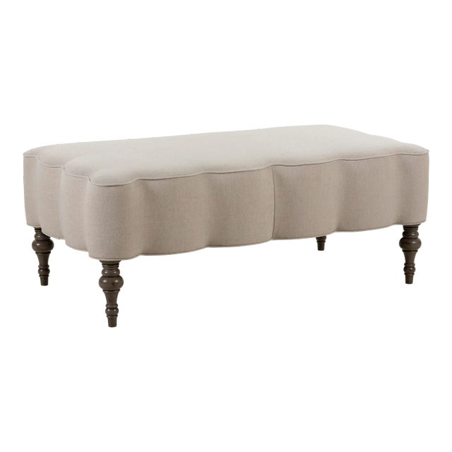 Mirasol Scalloped Ottoman, Natural Linen For Sale