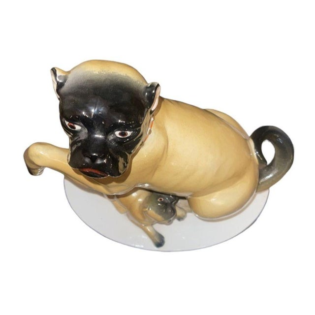 Mottahedeh Pair of Mottahedeh Pug Dog Figures, Staffordshire Style, Mid-20th Century. For Sale - Image 4 of 9