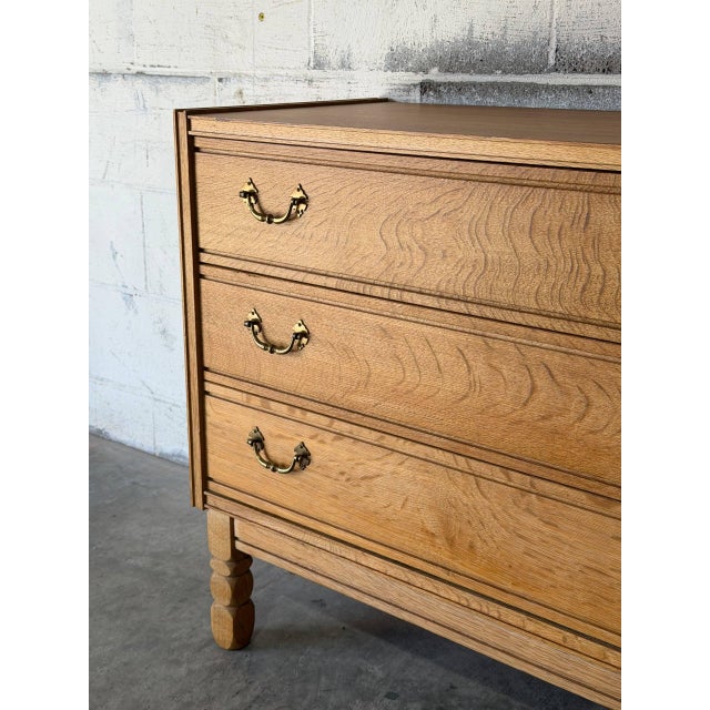 Oak 3 Drawer Dresser Chest With Brass Pulls Mid-Century Modern 1960s For Sale - Image 9 of 11