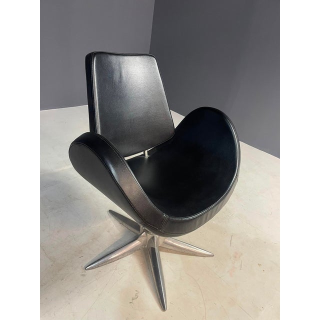 Metal Alipes Black Swivel Salon Chair with Chrome Star Base by Giorgetto Giugiaro for Gamma & Bross, Italy, 1940s For Sale - Image 7 of 10