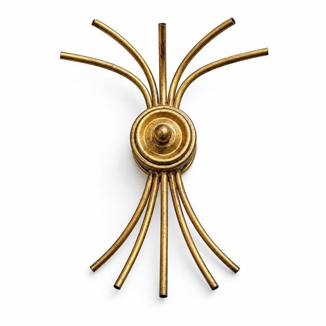 Large 5-arm metal brass painted wall sconce or candlestick featuring a sleek, minimalist mid-century design .testament--...