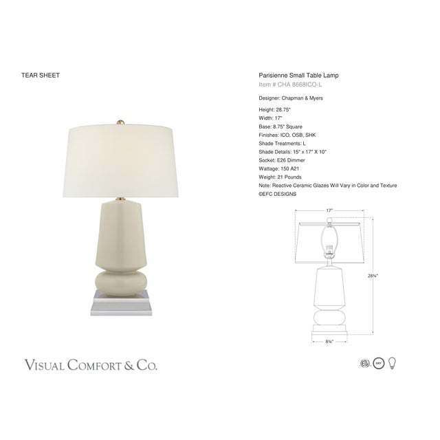 Chapman & Myers by Visual Comfort Signature Parisienne Small Table Lamp in Iced Coconut with Linen Shade Designer: Chapman...