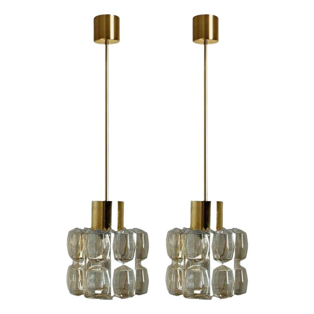 Amber Glass Gold Pendants attributed to Helena Tynell, 1960s, Set of 2 For Sale