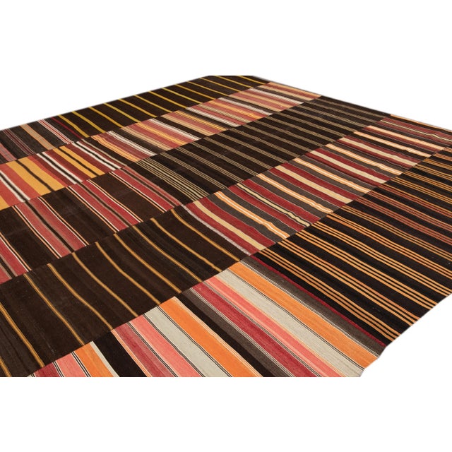 Mid-Century Kilim Handmade Striped Wool Rug For Sale - Image 10 of 11