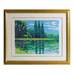 Aldo Luongo "Three Cypress" Art Hand Signed Framed Landscape