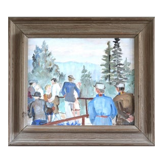 1946 Mid-Century Modern 'The Overlook' Vintage Original Landscape Oil Painting, Framed For Sale