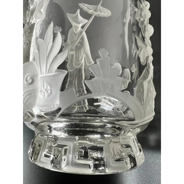 1930 Verlys French Art Glass “Mandarin” Vase Frosted & Clear Relief Design For Sale - Image 14 of 18