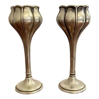 Art Nouveau Silver Plated Spill Vases, 1910, Set of 2 For Sale