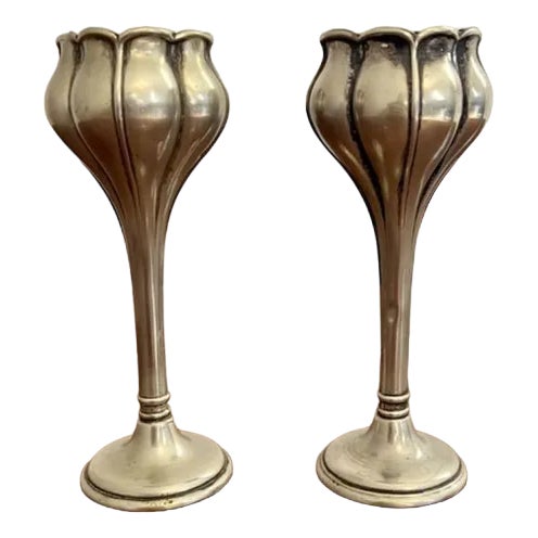 Art Nouveau Silver Plated Spill Vases, 1910, Set of 2 For Sale