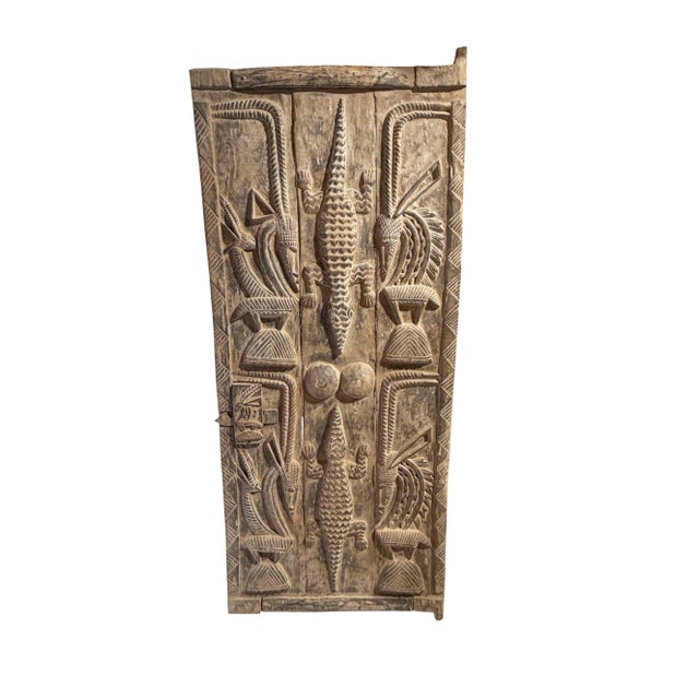 Vintage Dogon Granary Door With Chiwaras /Crocodiles Mali African 74" H For Sale - Image 9 of 10