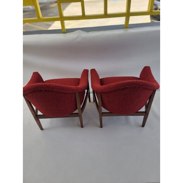 Pair of early Milo Baughman for Thayer Coggin Petite Armchairs professionally restored and upholstered in gorgeous orange...