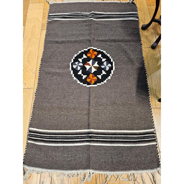 1900 - 1909 Vintage Mexican Serape Blanket Kilim, Handwoven Wool, Dark Gray/Chocolate, 3x6 For Sale - Image 5 of 10