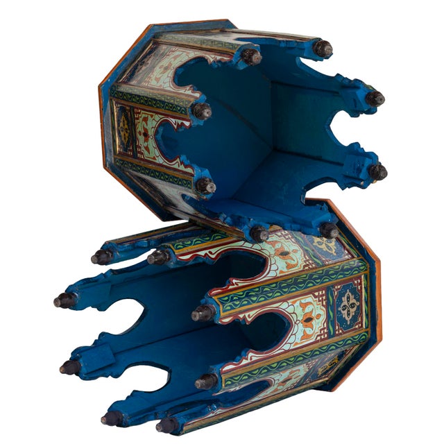 An Exquisite Pair of Vintage Hexagonal Moroccan Side Tables. Handcrafted from Wood and Hand Painted in Multi-Colored...