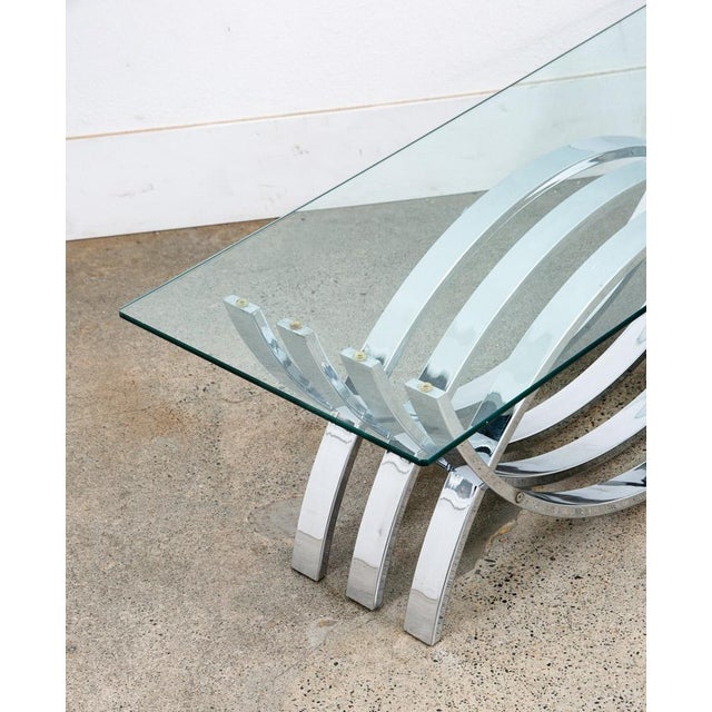 1970s Mid Century Modern Coffee Table Chrome Glass Rectangular Vintage Sculptural MCM For Sale - Image 5 of 11