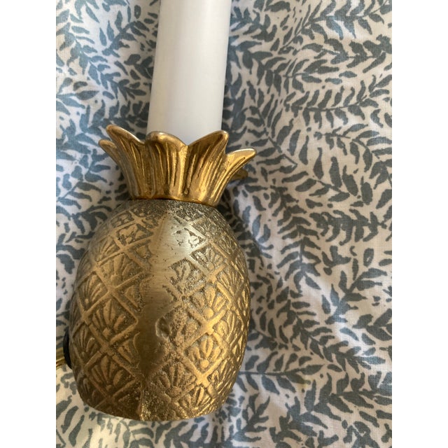 Vintage Brass Electric Candlestick Light With Brass Pineapple Base For Sale - Image 6 of 10