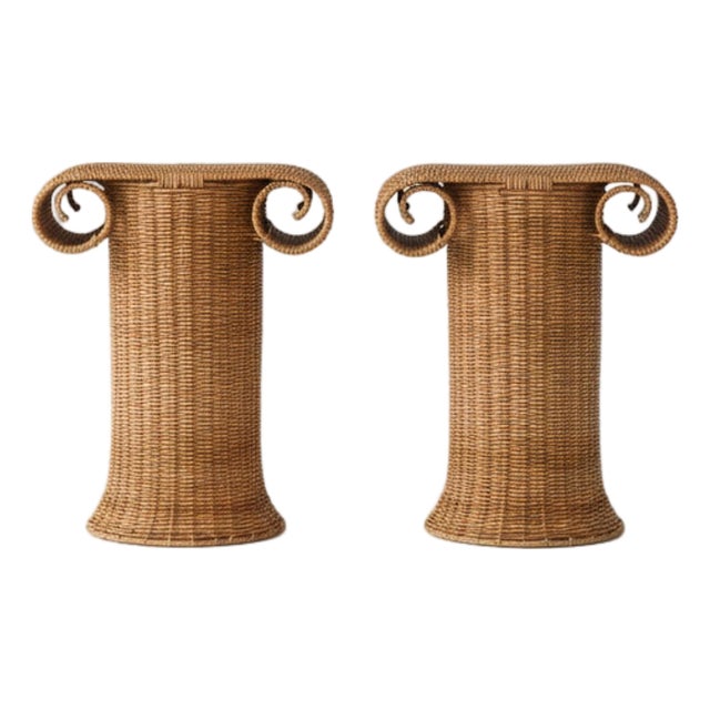 Handwoven Rattan Pedestal Pair, Classical Greek Design For Sale