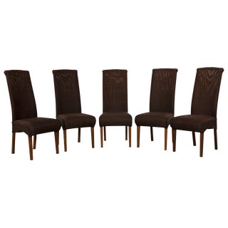 Brown Wooden Dining Chairs from Lloyd Loom, Set of 5 For Sale