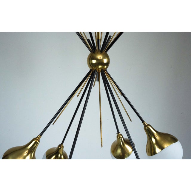 Mid-Century Italian Brass and Opaline Glass Chandelier from Stilnovo, 1950s For Sale - Image 13 of 16