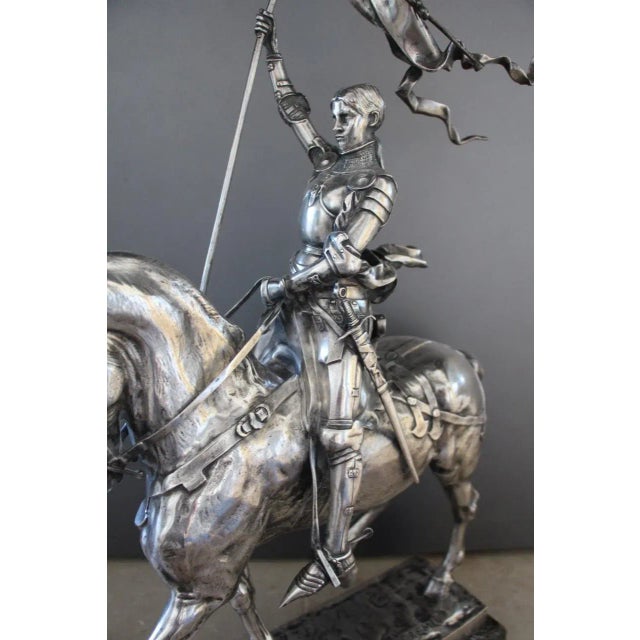 Bronze equestrian group with silver patina signed "fremiet" on the base cast by "f. Barbedienne fondeur paris" (founder's...