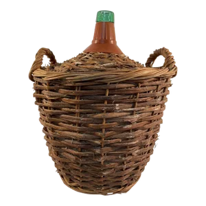Antique French Demijohn Wine Bottle Wicker Basket, C. 1900