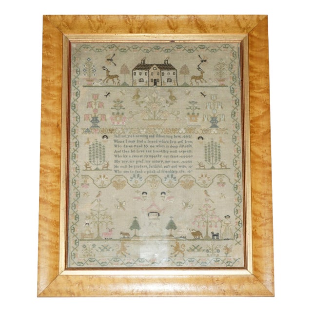 Antique George III Pictorial Friendship Sampler, 1798 For Sale