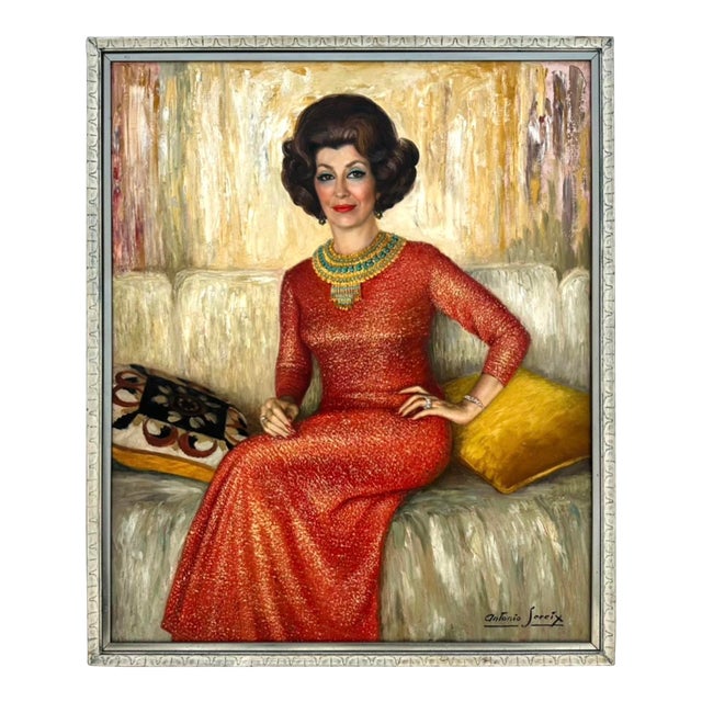 Vintage Regency Monumental 1970s Original Oil Portrait on Canvas | Chairish