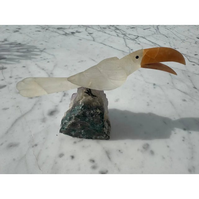 Gemstone Late 20th Century Quartz Stone Toucan Parrot Perched on Amethyst Geode For Sale - Image 7 of 8