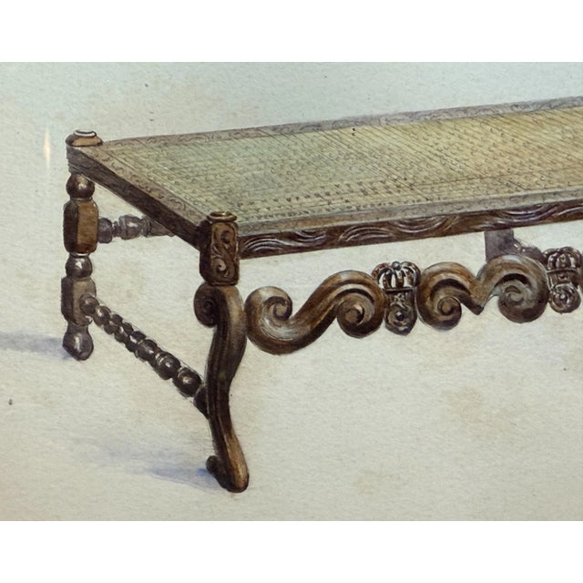 Paint Antique 19th Century Original English Caned Day Bed Watercolor Painting Chair For Sale - Image 7 of 11