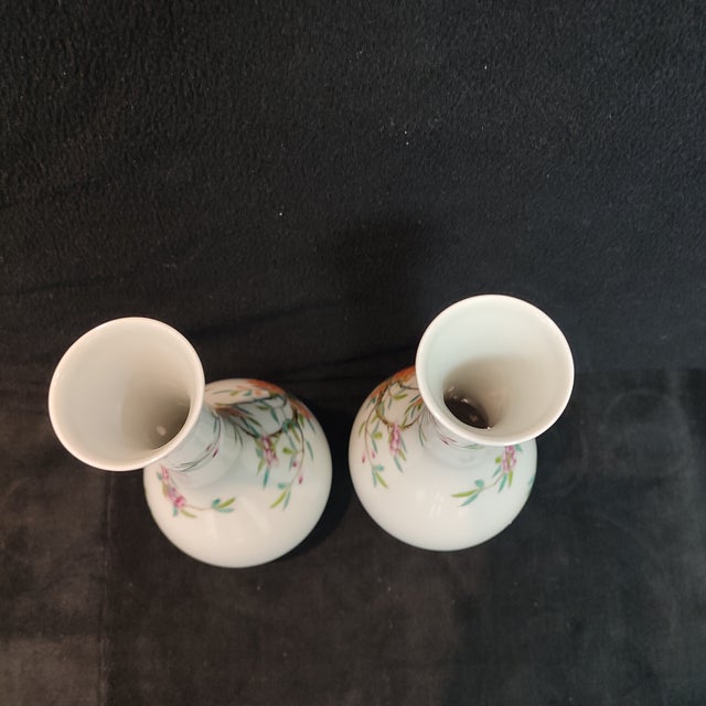 White A Pair of Chinese Ceramic Vase,Qianlong Marked Famille Rose Porcelain Vase Hand Painted Flowers and Birds Pattern For Sale - Image 8 of 12