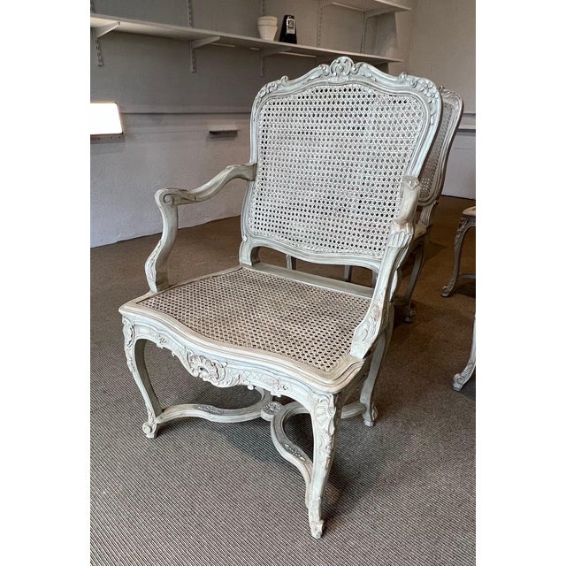1980s Caned & Painted Régence Style Chairs, 2 Arm 10 Side - Set of 12 For Sale - Image 12 of 12