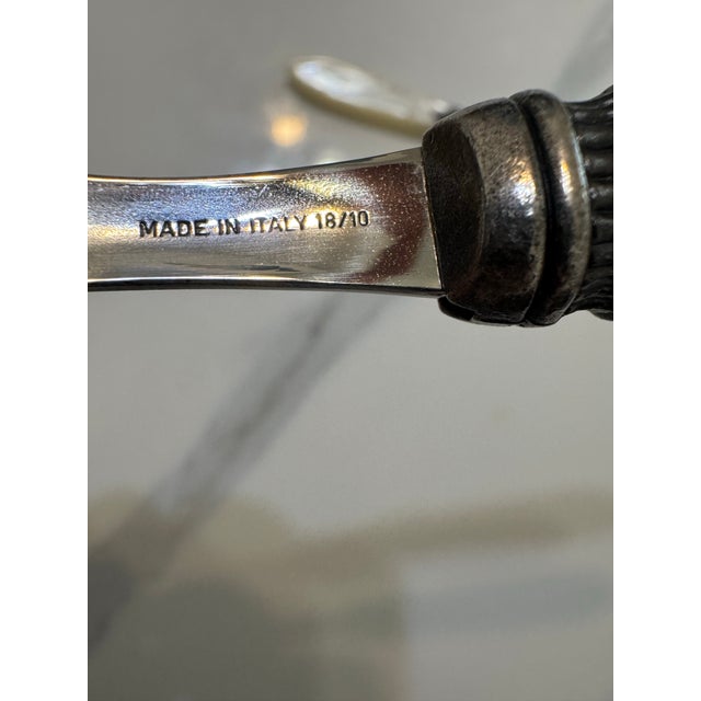 Mid 20th Century Stainless Steel Eme Inox Napoleon Flatware Set, Made in Italy From 18/10 Pearlized Acrylic Handler/Pearl Ivory Set for 8- 17 Pieces For Sale - Image 9 of 12