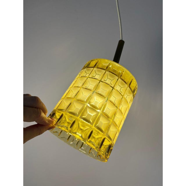 White and Yellow Waffle Textured Pendant Lamp from Orrefors For Sale - Image 3 of 11