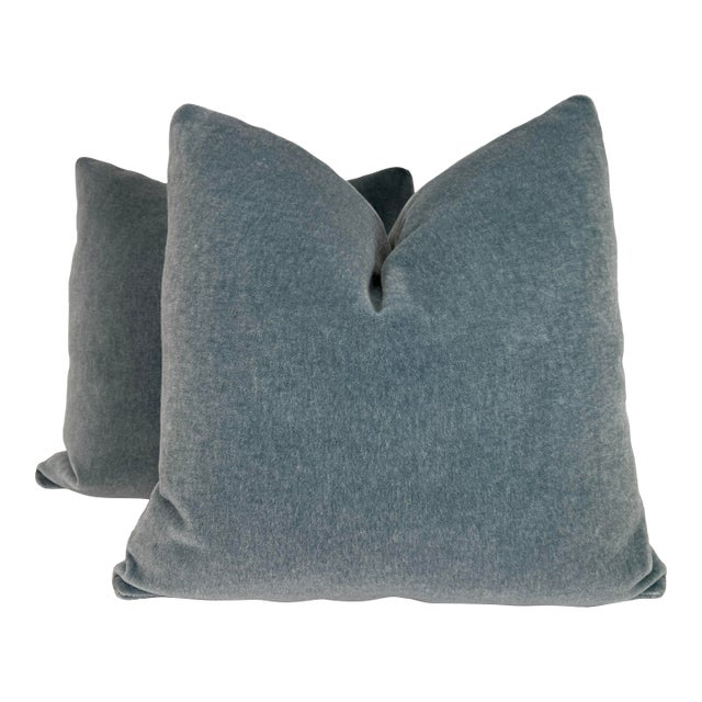 "Nevada Mohair" in Arctic Blue 22" PIllows-A Pair For Sale