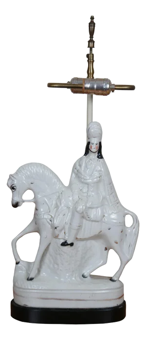 Antique Staffordshire Scottish Highlander Horse Deer Stag Hunt Table Lamp