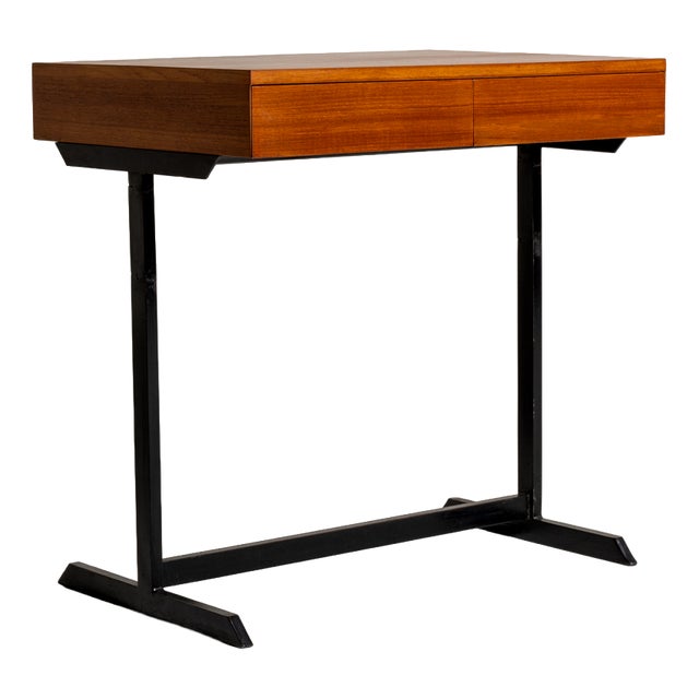Teak and Black Painted Metal Desk, Europe, 1960s For Sale