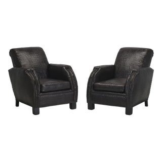 Pair of French Art Deco Leather Club Chairs Covered in a Faux Crocodile Leather For Sale