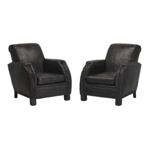 Pair of French Art Deco Leather Club Chairs Covered in a Faux Crocodile Leather