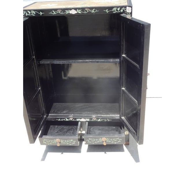 Vintage Chinese Asian Chinoiserie Gold Silver Storage Cabinet Side Table #V23 For Sale - Image 9 of 17