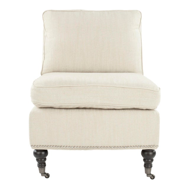 Slipper Chair, Off White & Espresso For Sale