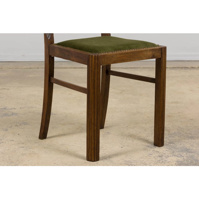 1930s French Art Deco Maple Dining Chairs W/ Olive Green Velvet - Set of 6 For Sale - Image 9 of 18