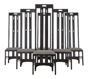 Set of Six Mackintosh Style High Back Ebonized Dining Chairs